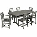 Polywood La Casa Cafe 7-Piece Slate Grey Dining Set with Nautical Trestle Table 633PWS2981GY